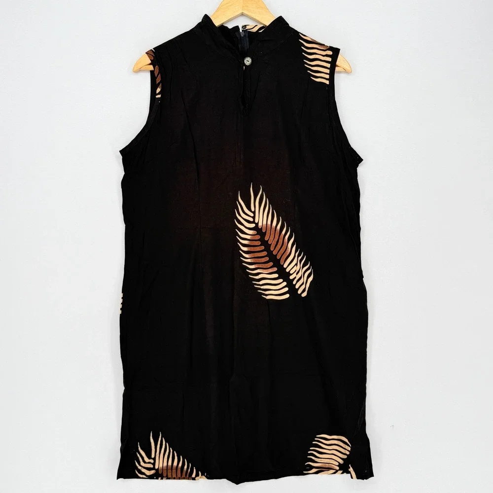 Hilo Hattie Island Collections Palm Leaf Shift Dress Womens XL Black Tan Resort